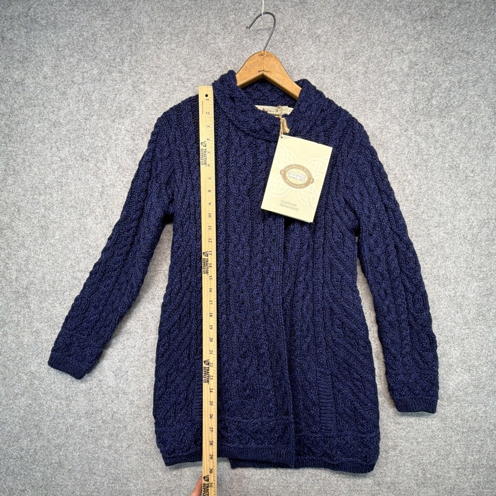 Aran Sweater Market Cable Knit Cardigan 100% Merino Wool Made In Ireland Size S - Picture 3 of 7